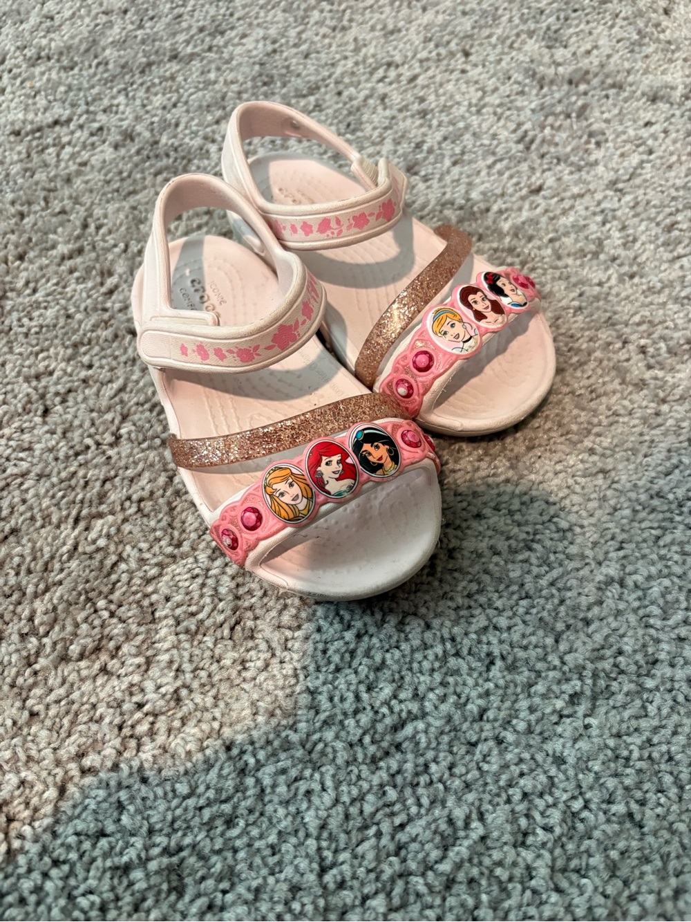 Disney Pink and Gold Glitter Princess croc sandals